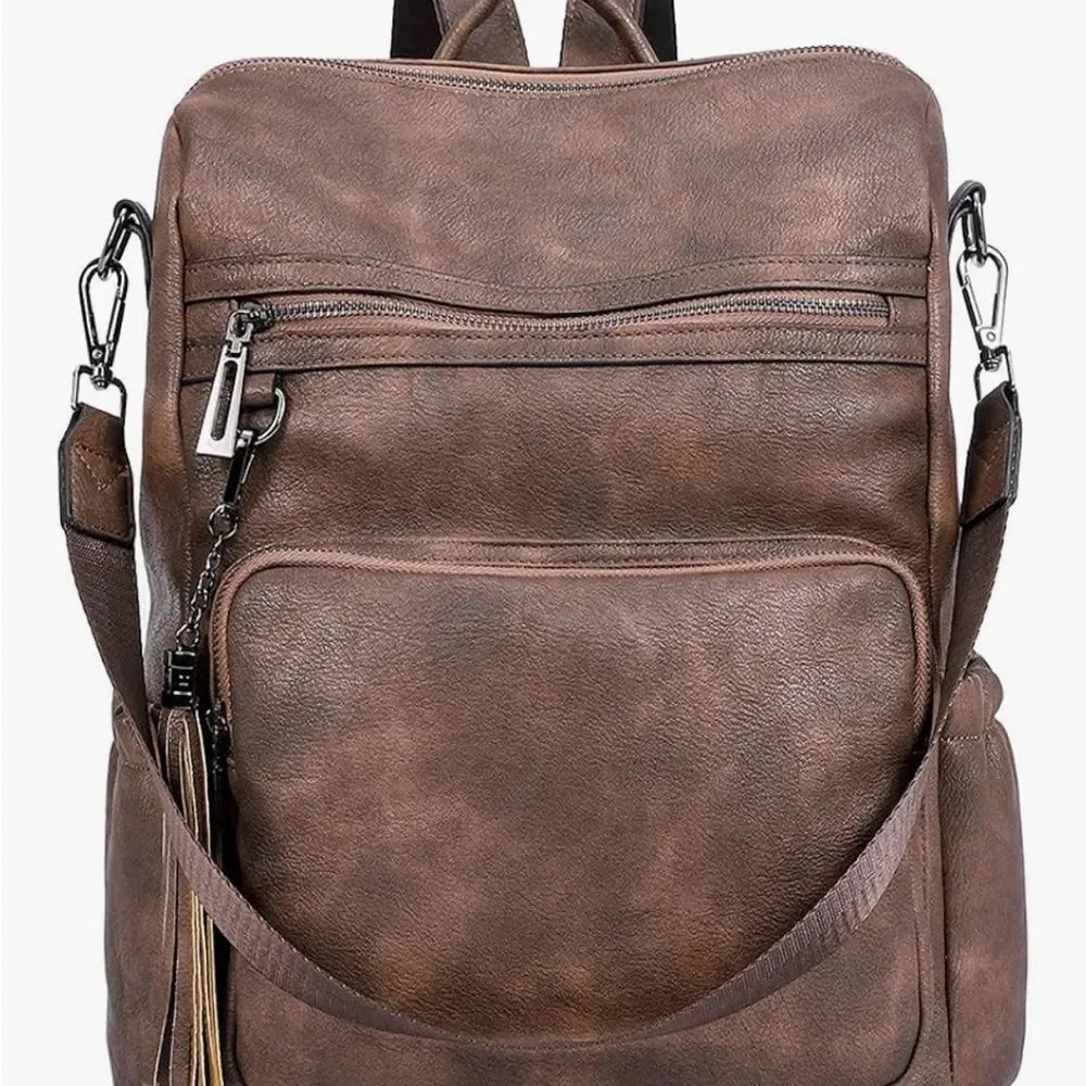 Cluci Faux Leather Vegan Leather Brown Women’s Backpack - Picture 16 of 16